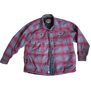 Rugged Elements Mens XXL Red Gray Plaid Quilted Flannel Shirt Chore jacket fall